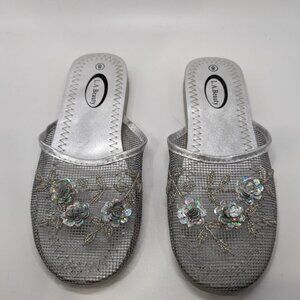 LA Beauty Silver Flower Embellished Mesh Sandal